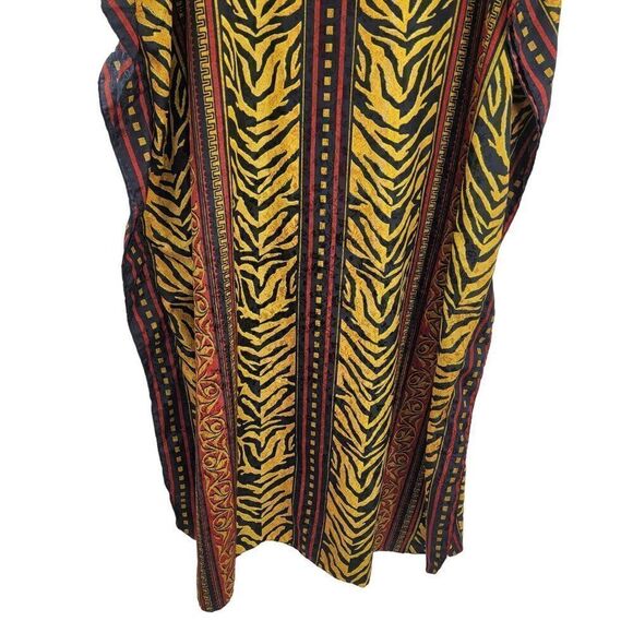 Vintage 80's Dress Kaftan Maxi Damask Gold Tiger Regal Glam Flutter Kimono OS - Picture 8 of 13